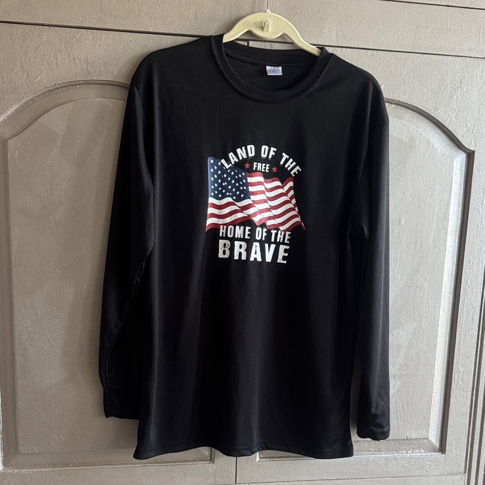 Black Long Sleeve Shirt with American Flag Print size Large